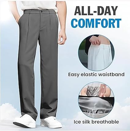 Super Stretch Ice Silk Comfort Everyday Pants, Men's Straight Casual Quick-Drying Lightweight Breathable Stretch Pants4