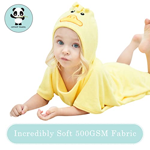 Image of HIPHOP PANDA Ultra Soft Hooded Baby Towel - 2-Layer Thick 500GSM Absorbent | Rayon Made from Bamboo, Hooded Bath Towel for Newborn, Infant, Toddler, Baby Registry - Yellow Duck, 21.5x22.5 In
