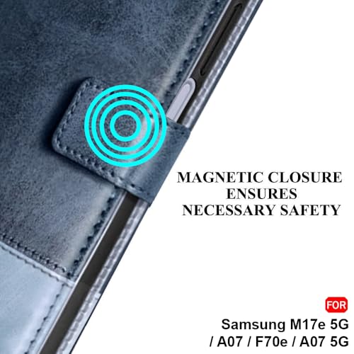 Image of TheGiftKart Flip Back Cover Case for Samsung Galaxy M17e 5G / A07 / F70e / A07 5G | Dual-Color Leather Finish | Inbuilt Stand & Pockets | Wallet Style Flip Cover Case (Faux Leather, Blue & Sky)
