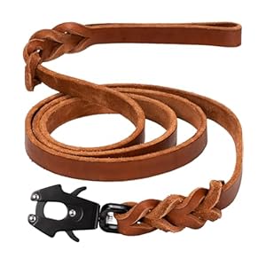 GEIT 4/5/6FT Leather Dog Leash, Heavy Duty Dog Training Leashes, Genuine Leather Braided Leash with Quick Release/Locking Tactical Frog Clip for Medium and Large Dogs