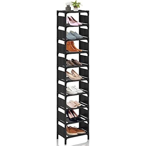 Lighterday 10 Tiers Shoe Storage,Narrow Shoe Rack Tall Shoe Rack,Vertical Shoe Rack Organizer Space Saving Corner Shoe Shelf,Shoe Tower for Living Room Entryway Closet Hallway and Cloakroom Cover