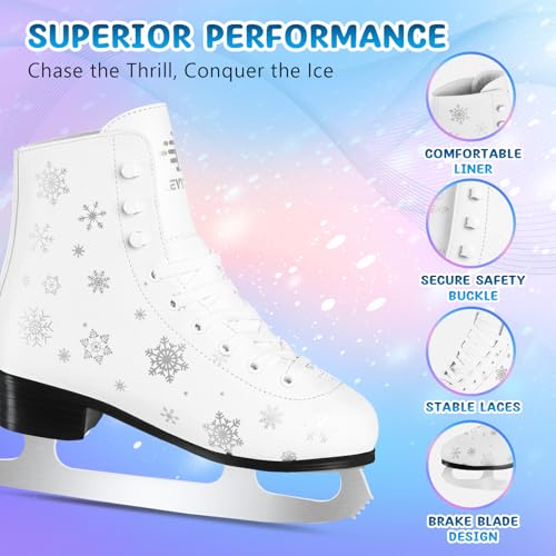 LEVYTEMP Women\'s/Girls Figure Ice Skates - Youth White Snow Figure Skating Shoes with Two Insoles - Comfortable, Safe Indoor Outdoor Rink Size US 5 - Thumbnail 4