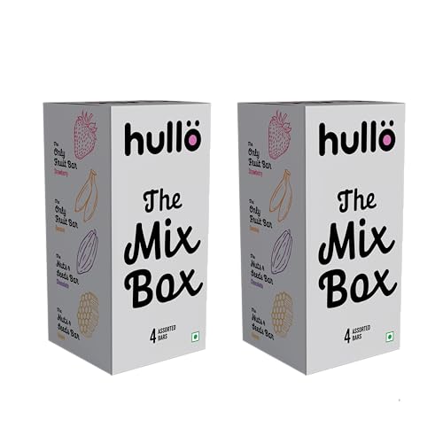 Image of Hullo The Mix Box Snack Bars for Kids & Adults - Pack of 2 (4 Bars Per Pack x 30g Each) | Healthy Snack Bar for School & Office Snacks | Gluten Free, Dairy-Free, No Added Sugar & Preservatives