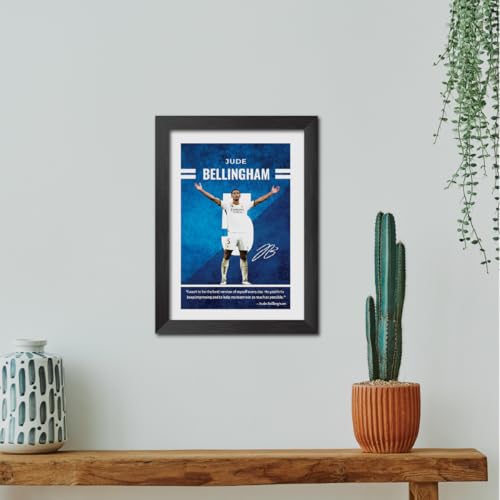 Image of TenorArts Jude Bellingham Quotes Poster Frame Real Madrid Laminated Photo Framed Painting with Matt Finish Black Textures (12 inches x 9inches)