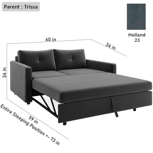 Image of CASASTYLE Seria 2 Seater Pull-Out Premium Fabric Sofa Cum Bed Sofa Set for Living Room (Dark Grey) Premium Velvet Finish | Ideal for Living Room, Bedrooms