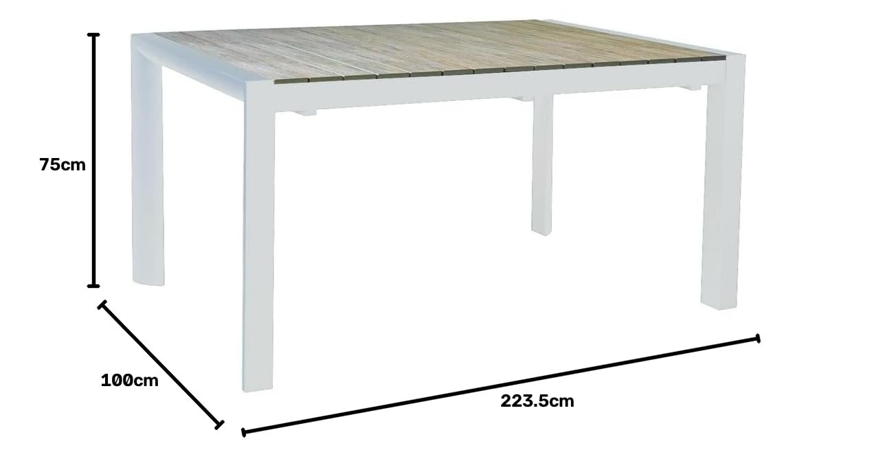 VERDELOOK | Tavolo Allungabile Creta Bianco 163,5/223 H75 cm, Tavolo da Giardino con Struttura in Alluminio Verniciato e Piano in Polywood Effetto Legno, Tavolo da Esterno con Prolunga