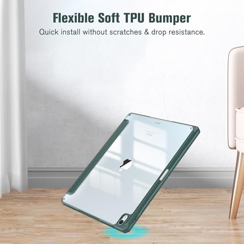 Image of Fintie Hybrid Slim Case for iPad Air 13-inch (M2) 2024, [Built-in Pencil Holder] Shockproof Cover with Clear Transparent Back Shell (Midnight Green)