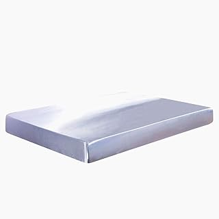 1 Piece Satin Fitted Sheet Only Classic Luxury Silky Soft Bed Sheets Solid Color (Queen, Silver)