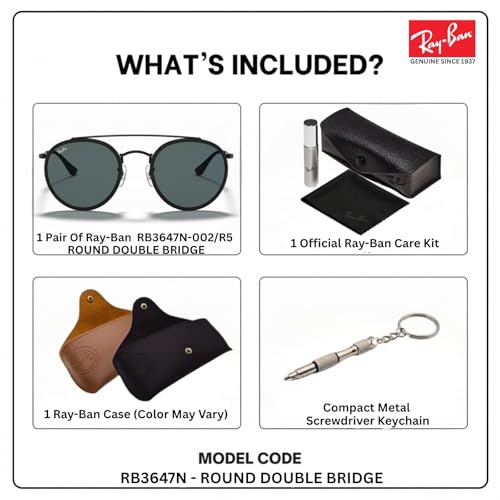 Image of Ray-Ban RB3647N ROUND DOUBLE BRIDGE Round Shaped Sunglasses for Men & Women with Official RAYBAN Eyewear Kit
