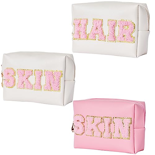 Burskit Preppy Patch Hair Portable Makeup Bag Bulk Pu Leather Cosmetic Bag Waterproof Travel Organizer Zipper Pouch Storage Purse For Women Girls Gift #TOP4