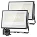 Olafus 2 Pack 100W LED Flood Light Outdoor, 11000lm Super Bright Floodlights, IP66 Waterproof Exterior Security Lights, 5000K Daylight White Lighting for Lawn, Playground, Yard, Volleyball Playcourt