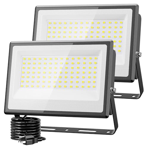 Olafus 2 Pack 130W LED Flood Light Outdoor, 13000lm LED Work Light with Plug, IP66 Waterproof Exterior Security Lights, 6500K Daylight White Outside Floodlights for Playground Yard Stadium Lawn by Olafus - Used condition - US$31.95