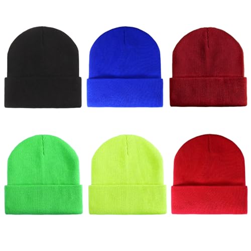 Image of Geebuzz 6 Pack Beanie Cap for Kids, Children's Girls Boys Colorful Warmer Stretchy Knitted Beanie Hat Unisex 1-10 Years Skull Beanie Hat Caps for Winter Autumn (6pack-Multicolor-4)