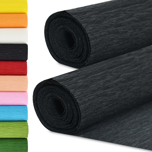 BEISHIDA Black Crepe Paper Roll, 9.8 Inch Wide 8ft Long Crepe Paper Sheet for Flower Making, Wedding Ceremony, Birthday Holiday Halloween Party Decoration,DIY Craft(2Rolls)