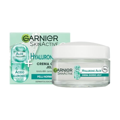 Garnier Crema Gel Giorno, Per Pelli Normali, Azione Lenitiva, Arricchita con Acido Ialuronico, Aloe Vera e Glicerina, Pelle Idratata fino a 48h, Hyaluronic Aloe, 50 ml