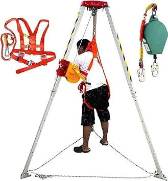 Emergency Rescue Tripod System, with 1200IBS/1800IBS/2600IBS Winch and 20m Anti-Fall Device, Sewer Rescue Tripod for Confined Space Descent and Rescue Size 2600LBS