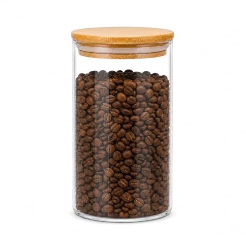 Image of Glass Storage Jar with Bamboo Lid, 960ml Clear Kitchen Canister for Coffee Beans, Tea, Sugar and Dry Food, Pantry and Countertop Storage