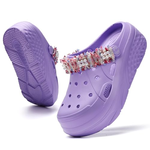 Image of FLIOZY Women's Gardener Platform Clogs Slippers Hight Heels Mules Clog Wedge Sandals Outdoor Beach Shoes
