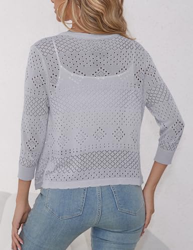 Image of REDHOTYPE Women's 3 /4 Sleeve Cardigan Open Front Cropped Shrugs Summer Hollowed Lightweight Cardigans Sweater (S-XL)