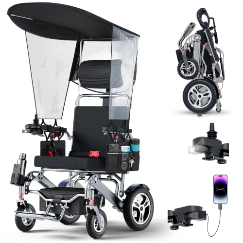 Foldable Lightweight Electric Wheelchair with Detachable Canopy