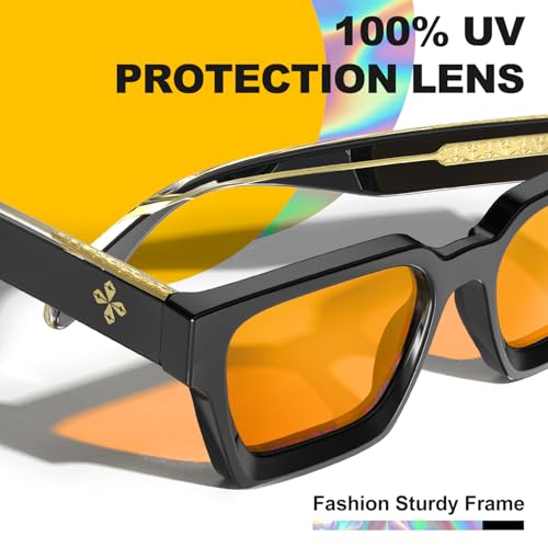 VISOONE Fashion 100% UV400 Protection Rectangle TR90 Y2K Sunglasses Accessories for Women Men RIVER (Black)4