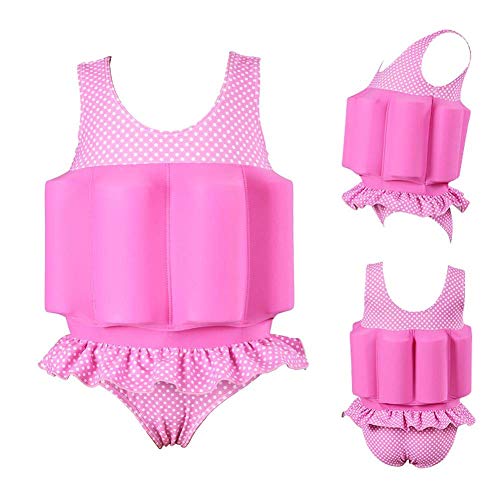 Kids Baby Girls Polka Dot Floatation Swimsuit with Adjustable Buoyancy Bathing Swimwear Toddler One Piece Swimming Suit Summer Sleeveless Vest Jacket Ruffle Tutu Swim Dress Pink Polka Dot 18-24 Months