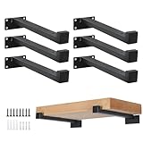 EZYDECOR 6Pcs Floating Shelves Brackets Heavy Duty Wooden Shelf Brackets 12inch Decorative Wall Shelf Brackets & Supports with Lip (Black) 12'