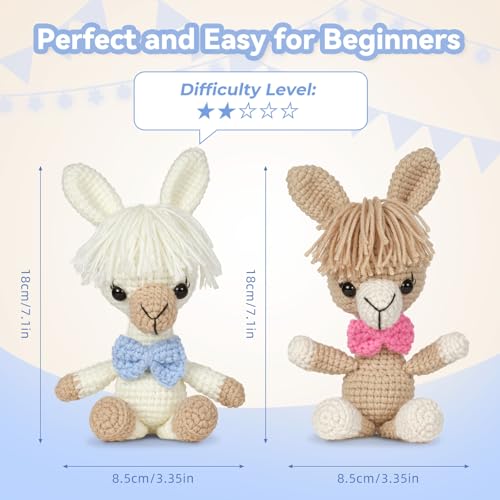 Image of MOREJMTT Crochet kit for Beginners,Knitting kit,Equipped with Step-by-Step Video tutorials, Adult Junior Crochet Kits,Crochet Animals kit(2pack Alpaca)