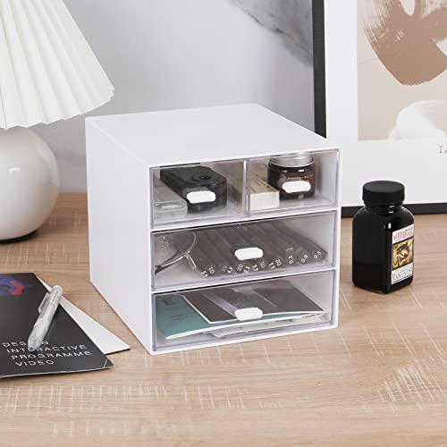 Zyners Desk Organizer With Drawer, Office Organizer With 4 Drawers, Desk Storage Box For, Desktop, Dressing Table, Office, School, Home, Plastic Box And 4 Acrylic Drawers(White) #TOP6