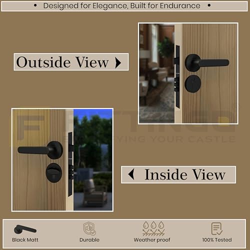 Image of Vigo Mortise Door Handle Lock Set - Premium Zinc Alloy Handle with Heavy-Duty Brass Lock Body & Cylinder | Black Finish | 3 Years Warranty | for Home, Office & Hotel Doors