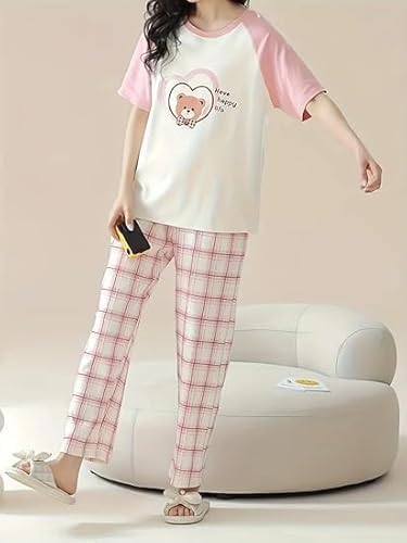 Image of Women's Pajama Set with Top & Pants|| Korean Night Wear|| Loose Fit Home Wear || Lightweight Printed Set || Soft & Comfy Girls & Women