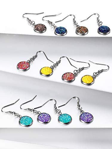 16 Pairs Faux Druzy Dangle Earrings Colorful Druzy Drop Earrings Resin Crystal Earrings For Women Girls (12 Mm) #TOP6