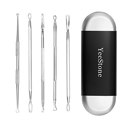 YeeStone 5-Teiliges Komedonenquetscher Mitesserentferner Set aus Edelstahl,Nagelhautschieber Werkzeug Gesundheit Behandlung für Pickel Whiteheads Akne Extraktoren
