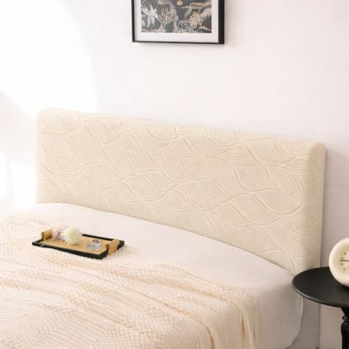 Image of HOMETHREADS Stretchable Velvet Headboard Cover | Soft, Dust-Proof & Wrinkle-Resistant Bed Back Protector | Fits Leather, Wooden & Fabric Bedsides | for 3ft to 3.5ft Beds (Cream, 150x65Cm)