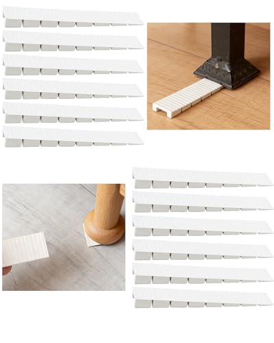 12 Pcs Heavy Duty Plastic Shims for Leveling - Slotted Furniture Wedges for Toilet Windows and Doors Stackable Table Levelers with Anti-Slip Texture Snap-to-Fit Size White
