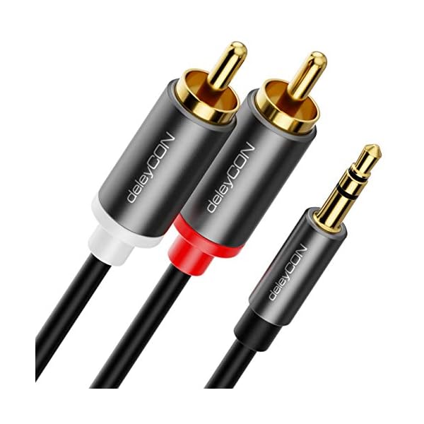 deleyCON 3m Jack naar Cinch RCA-Kabel 3,5mm Audiokabel Omzetter Kabel Mobiele Telefoon en Smartphone aan HiFi-Ontvanger 3,5mm AUX Jack naar Cinch Stekker (Extra Dun & Flexibel)