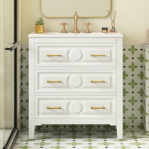 Merax 30" Bathroom Vanity with Sink Top, 3-Drawer Bathroom Vanity