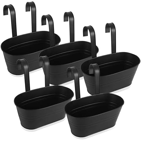 synoratory 5 Pcs Hanging Planters Hanging Flower Pots Metal Iron with Detachable Hooks Home Decor,Black Cover