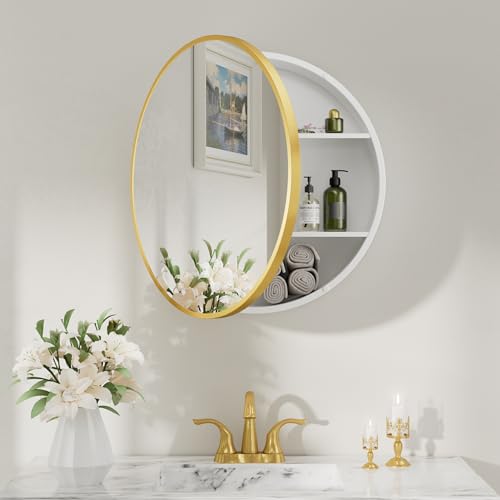 Image of Keonjinn 20x20 in Round Medicine Cabinet Mirror for Bathroom, Wall Mounted