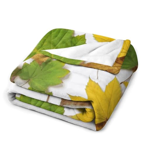 Couverture en flanelle douce imprimé feuilles plaid léger de canapé