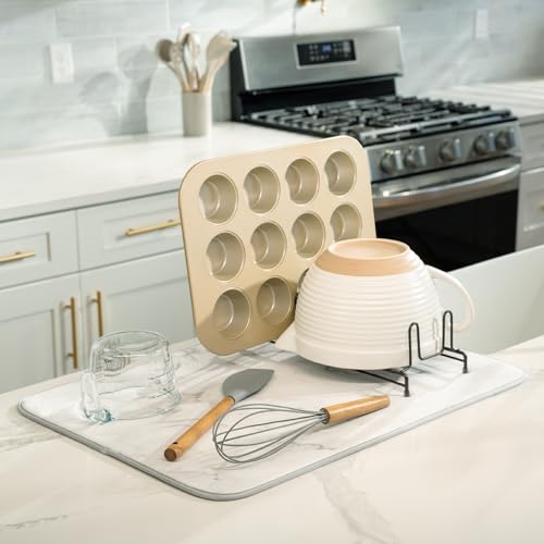 Image of S&T INC. Dish Drying Mat XL, 18 inch x 24 inch, Absorbent Microfiber Kitchen Counter Mat, Dish Drying Pad for Dishes, Utensils, Pots and Pans, Extra Large, Grey Stone
