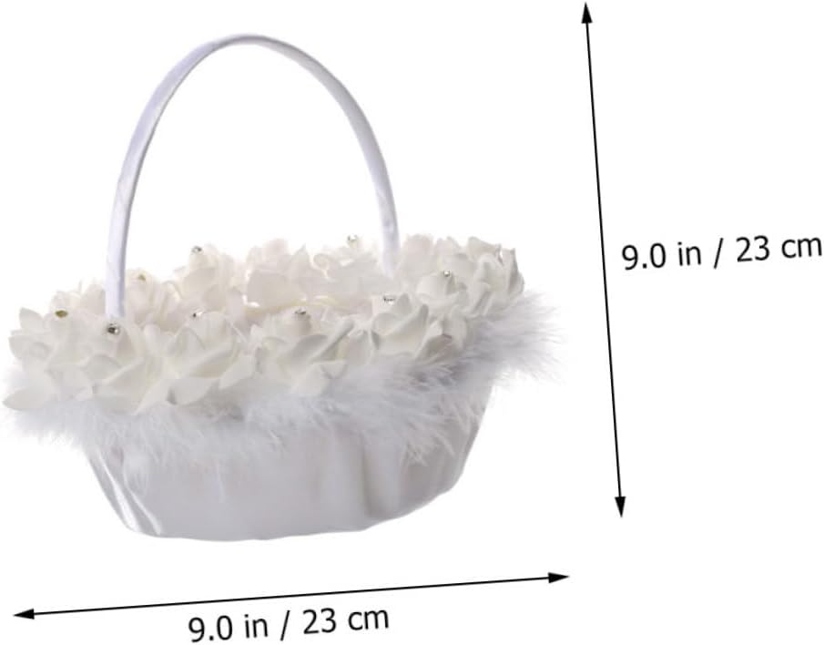 White Wedding Flower Basket for Flower with Pearl Handle Elegant Wedding Ceremony Supply for Bridal Party and Petal Tossing