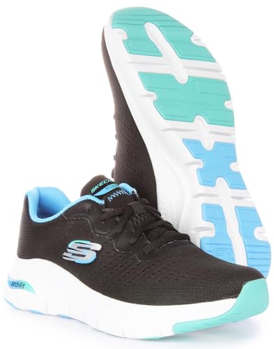 Skechers Arch FIT Vegan Womens Fashion Trainers in Black Blue - 10 US
