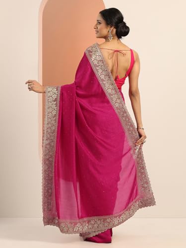 Image of Libas Embellished Silk Blend Saree for Women With Unstitched Blouse Piece | Traditional Saree for Festive & Wedding