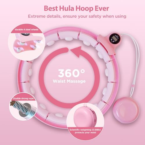 Humixx Infinity Hoop for Adult Weight Loss, 2 in 1 Smart Fitness Workout Hula Hoop Weighted with 14 Detachable Knots, Exercise Fit Hoop Suitable for Women and Kids, Pink 2 41mDFH5pLSL. AC