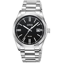 CIVO Silver Mens Watches Analog Classic Quartz Dress Watch with Calendar - Stainless Steel Wristwatch for Business Work or Casual Wear - Wrist Watch for Men Gifts