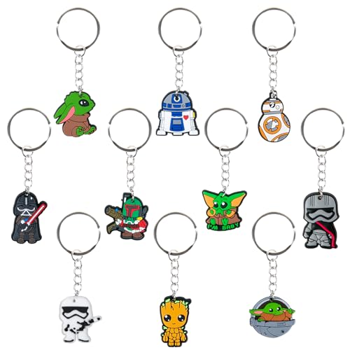 Chukua 10Pcs Star Krieg Schlüsselanhänger Kinder Figuren Schlüsselringe Silikon Anime Schlüsselbund Anhänger für Sterne Wars Geburtstag Party Mitgebsel Kindergeburtstag Dekoration Yoda Fans Spielzeug