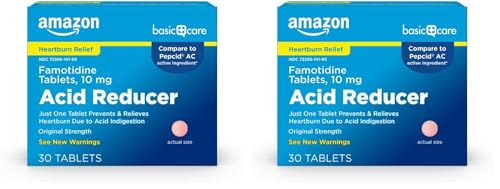 Amazon Basic Care Acid Reducer Famotidine Tablets 10 Mg, 30 Count (Pack of 2)