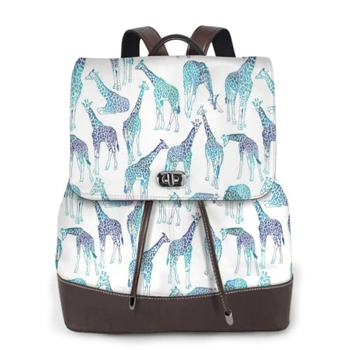 Sac à dos en cuir voyage compact pour femme sac noir imprimé girafe