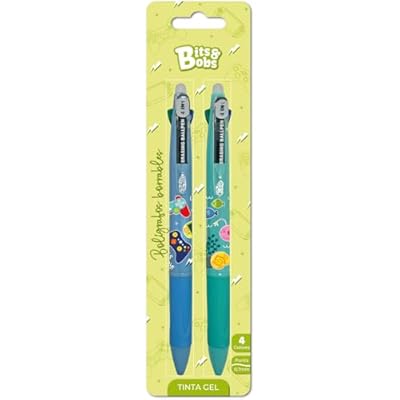 Grafoplas - Set 2 Bolis Borrables Bits&Bobs 4 en 1, Tinta Gel Azul, Negro, Rojo, Verde, Punta Retráctil 0,7mm, Modelo Verde-Azul, Incluye Goma, Escritura Limpia, Material Escolar Ideal Niños | Ya disponible en tu tienda friki favorita! En mundofriki.es!